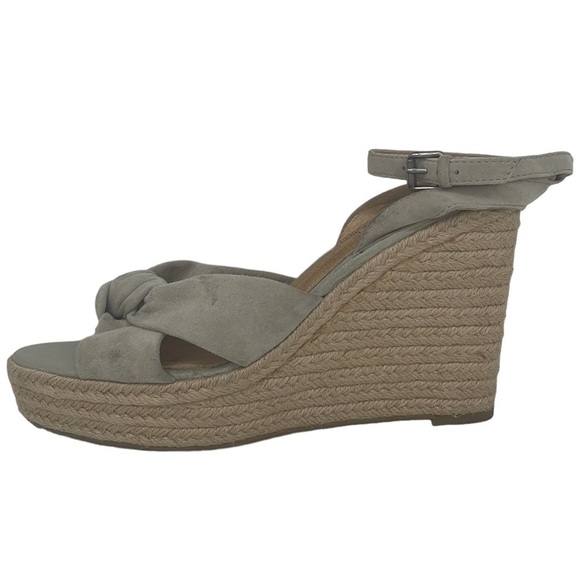 FRYE SANDALS Wedge Heel Shoes Ankle Strap Bow Tan Sage Leather Size 10 - Picture 5 of 13